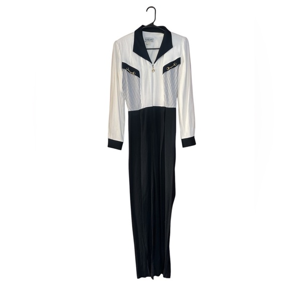Vintage 80’s Horsebit Collared Black/White Jumpsuit Size 4 - Picture 1 of 6